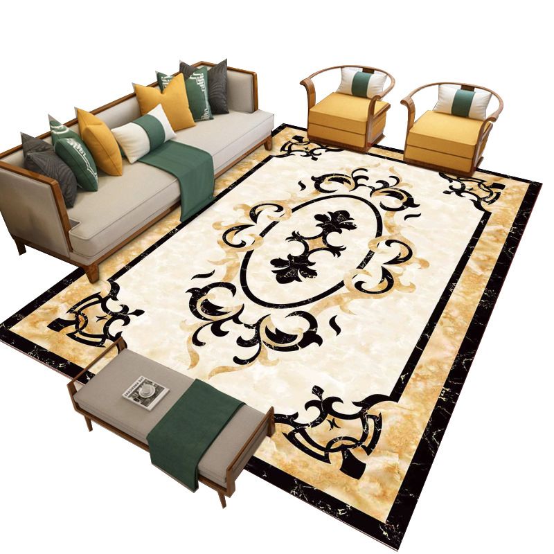 Trendy Living Room Rug Multicolor Flower Printed Area Carpet Synthetics Non-Slip Backing Stain-Resistant Indoor Rug