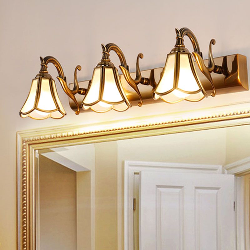 1-Light Glass Geometric Shade Wall Sconce Modern Style Mirror Wall Lighting in Brass