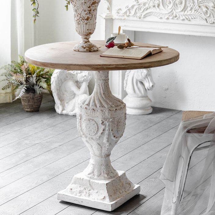 Rustic Style Side End Table Pedestal Distressed Round Sofa Side Accent Table