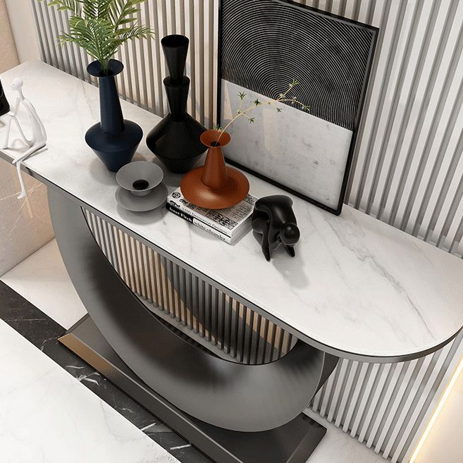 31.5" Tall Stone Accent Table Modern Stain Resistant Console Table