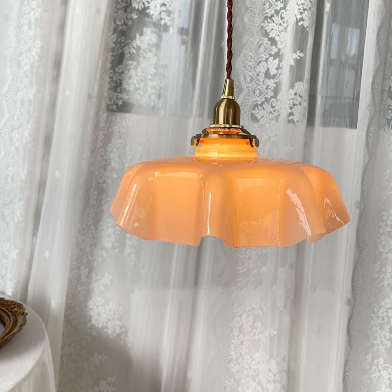 1-Light Flower Hanging Lamp Kit Vintage Glass Pendant Light for Dining Room