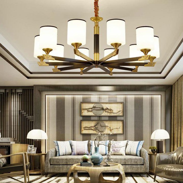 Multi Lights Cylinder Hanging Light American Style Glass Pendant Light for Living Room
