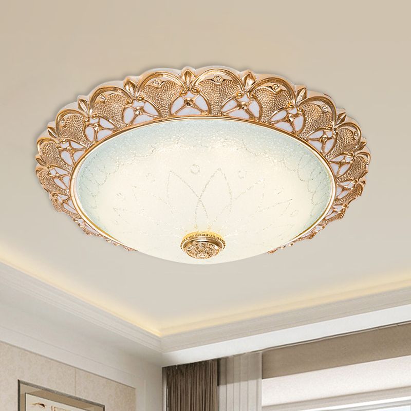 Gold Scalloped Bowl Flush Light Traditionelles Frosted Glass Hotel LED Deckenleuchte, 14 "/16" /19.5 " Breite