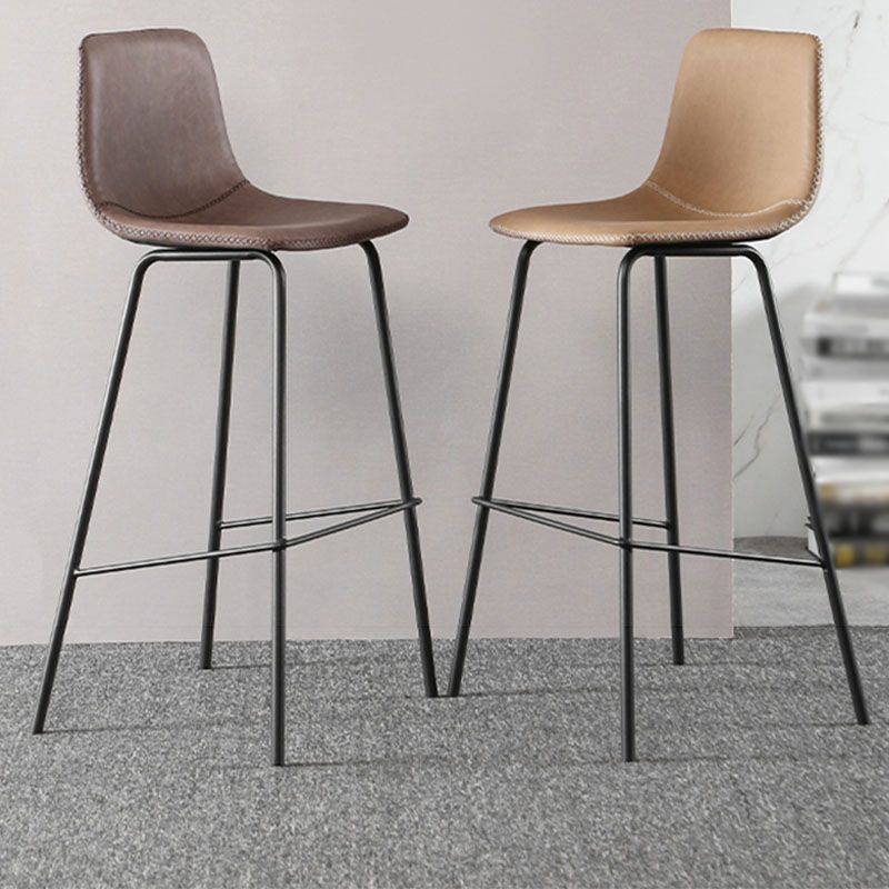 Nordic Backrest Counter Stool Iron Kitchen Bar Stool with Leather Cushion and Pedal
