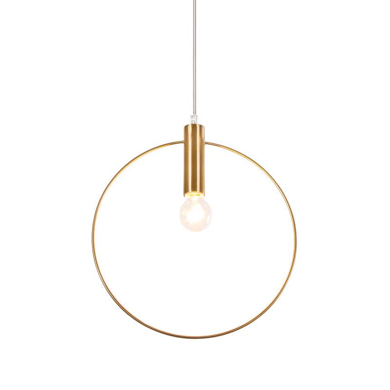 Simple Tube Down Lighting Metallic 1 Light Bedroom Suspension Lamp in Gold with Ring