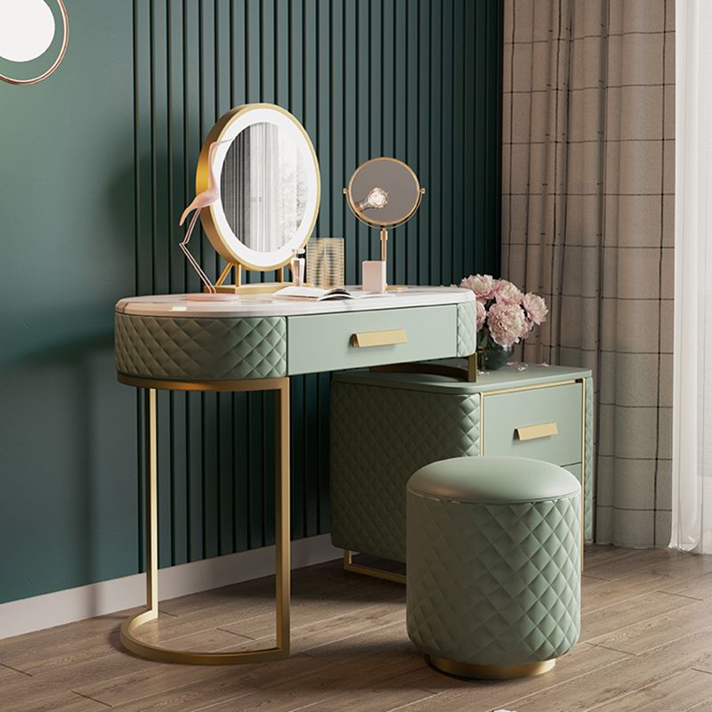 Glam 3 Drawer Vanity Dressing Table Set Faux Leather Dressing Table