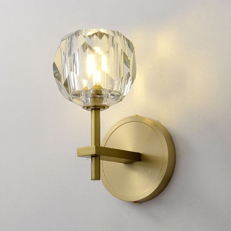 Nordic Brass Wall Light Globe Gold Wall Sconce with Crystal for Living Room