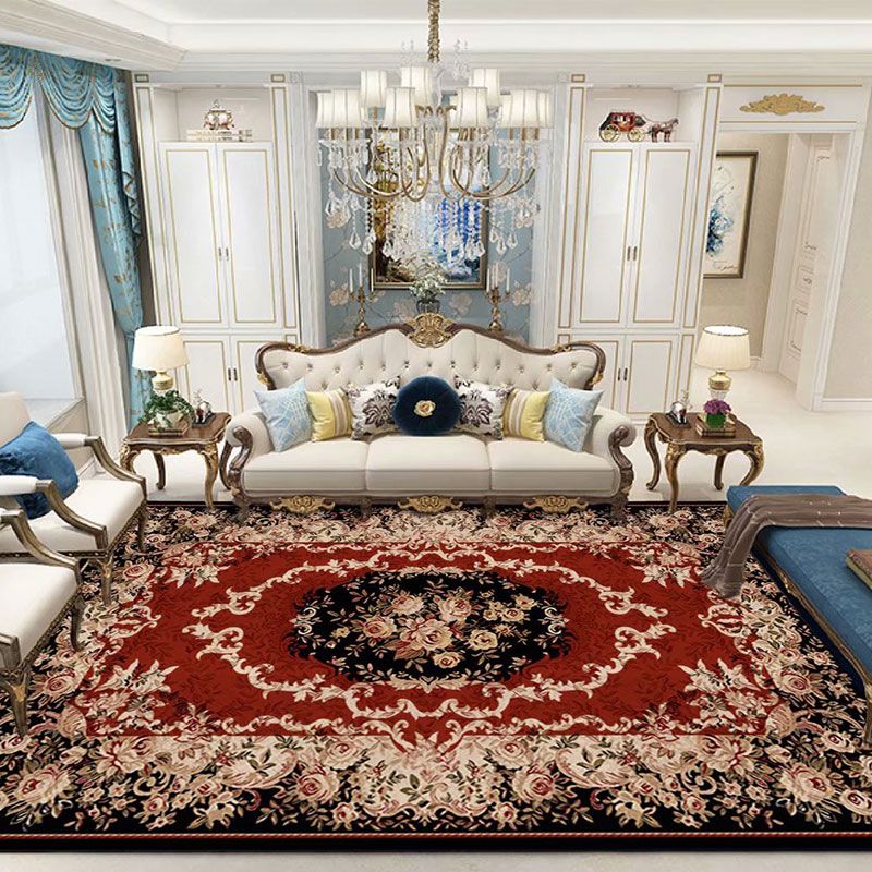 Persian Medallion Pattern Carpet Polyester Area Rug Non-Slip Backing Indoor Rug for Living Room