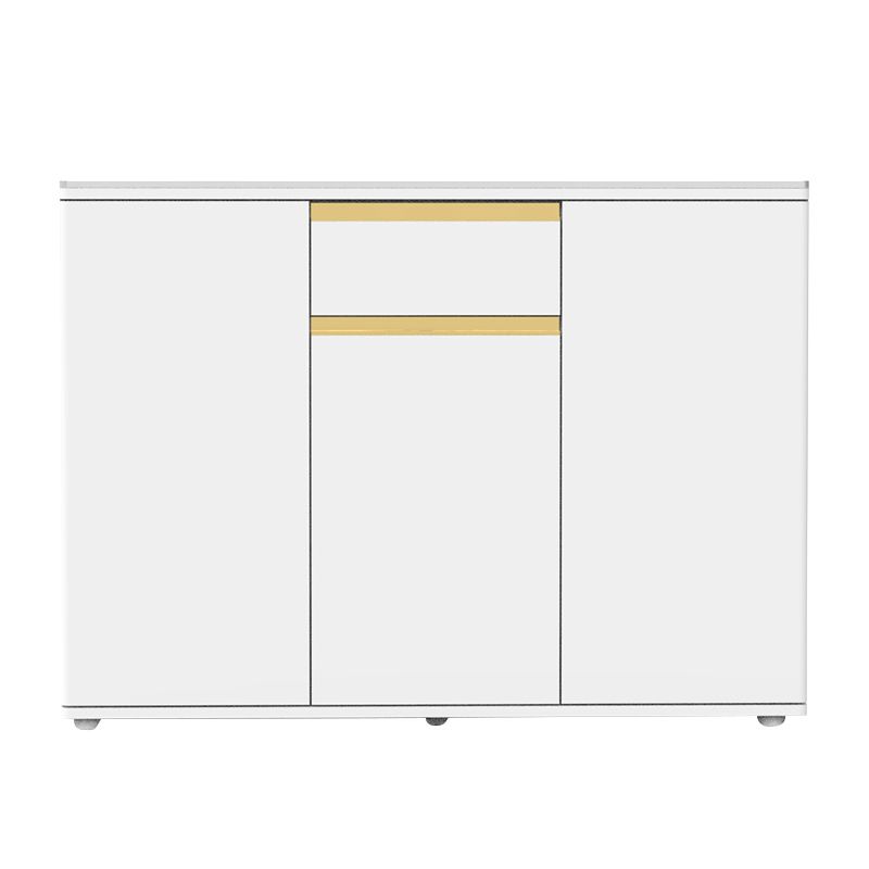 White Modern Server Engineered Wood and Rubber Wood Cabinets with Drawer