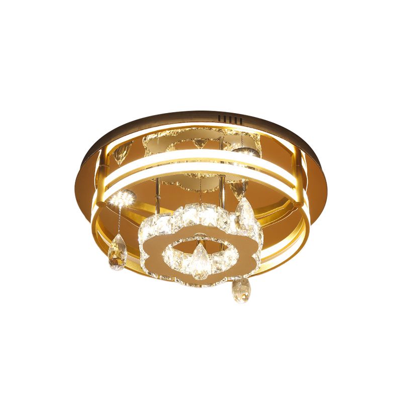 Plafonnier LED à facettes en cristal, luminaire de plafond Simple à fleurs chromées pour chambre à coucher