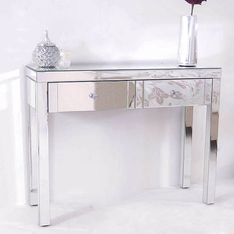Glass Vanity Set with Tri-Fold 13.77" Wide Make-up Vanity with 2 Storage Drawers