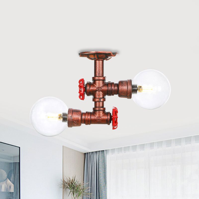 Boule d'éclairage semi-montée en cuivre et verre transparent, 2 lumières, lampe LED antique encastrée