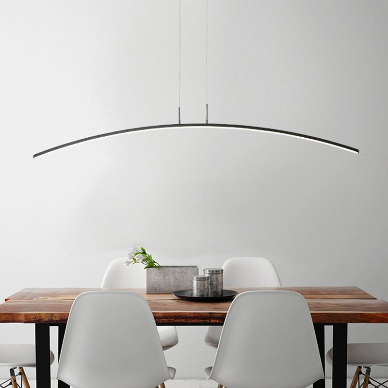 Curved Linear Hanging Lamp Simplicity Metallic Black/White LED Island Lighting Ideas in Warm/White Light
