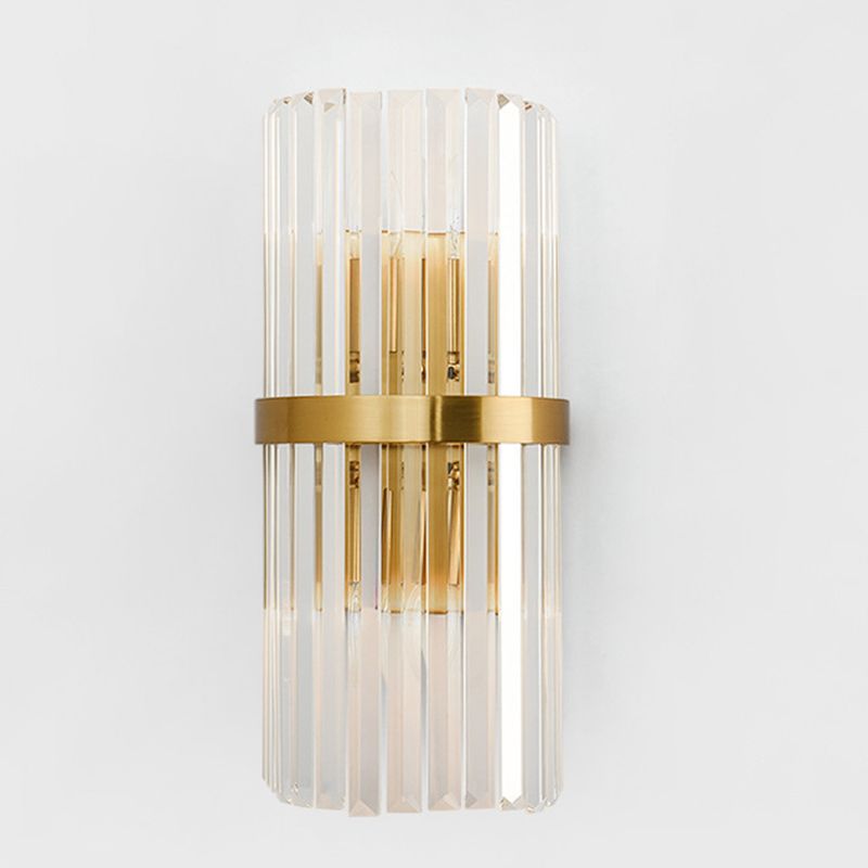 Modern Style Half Cylinder Wall Sconce Crystal 2 Light Sconces for Living Room