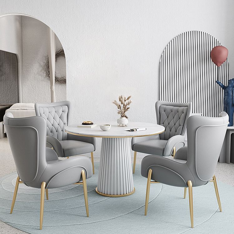 Minimalist Kitchen Standard Dining Table White Sintered Stone Dining Table with Pedestal Base