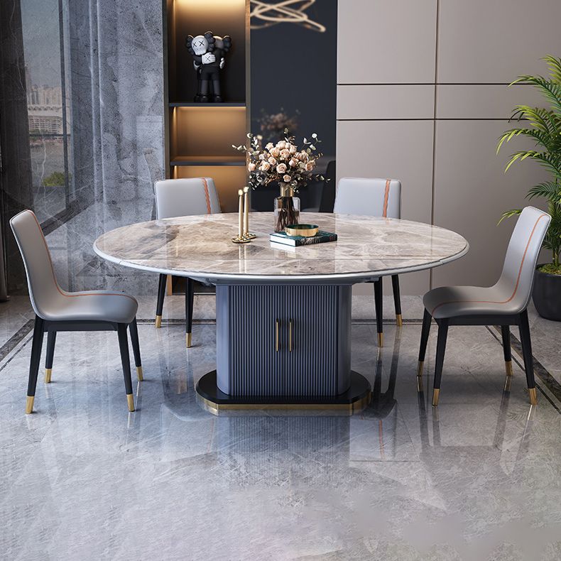 Foldable Modern Sintered Stone Dining Room Set with Round Top and Pedestal Base Furniture