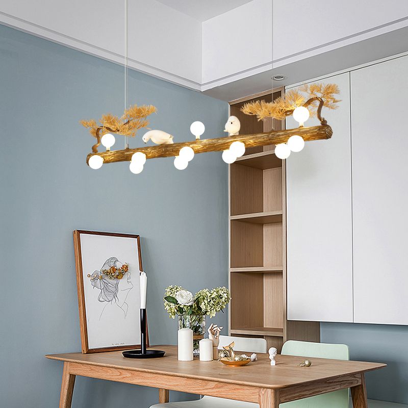 Modern Resin Island Light Fixture Stump Restaurant Hanging Lamp with White Glass Shade