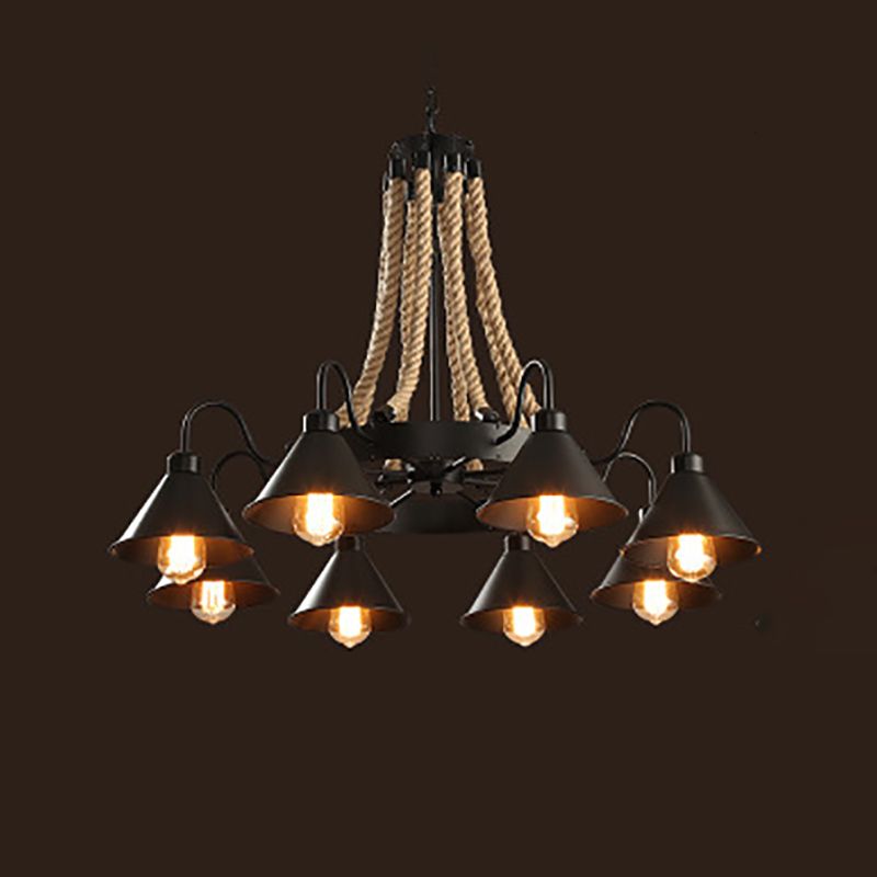 Lampada lampadario industriale di forma geometrica di forma geometrica in metallo con corda naturale