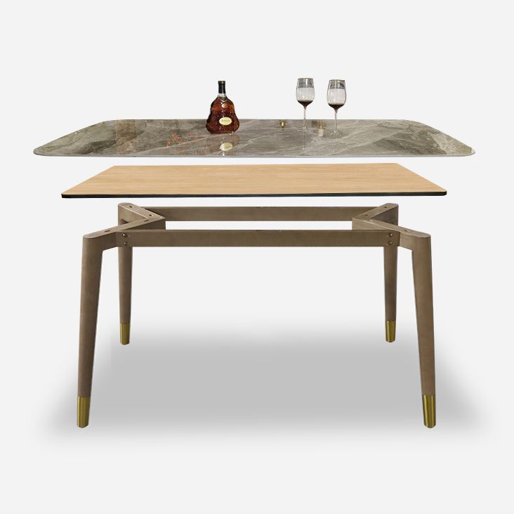 Modern Dining Room Sintered Stone Table with Metal Base Rectangle Dining Table for Restaurant