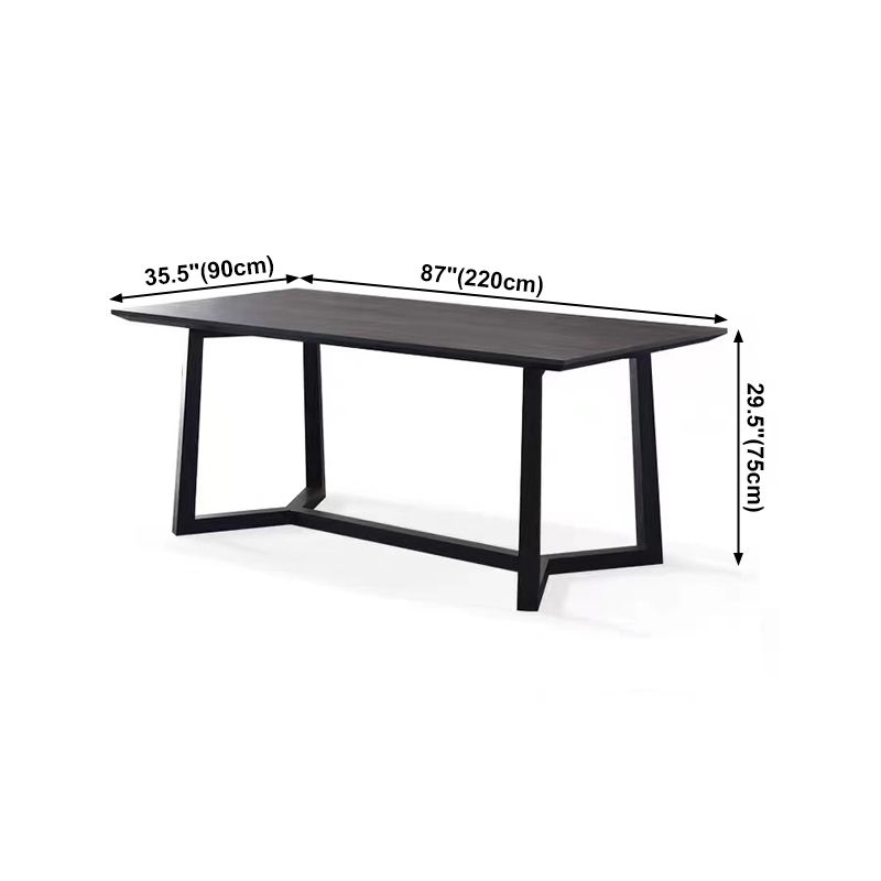 Table à manger industrielle noire rectangle Table en bois massif en pin avec base à chevalets