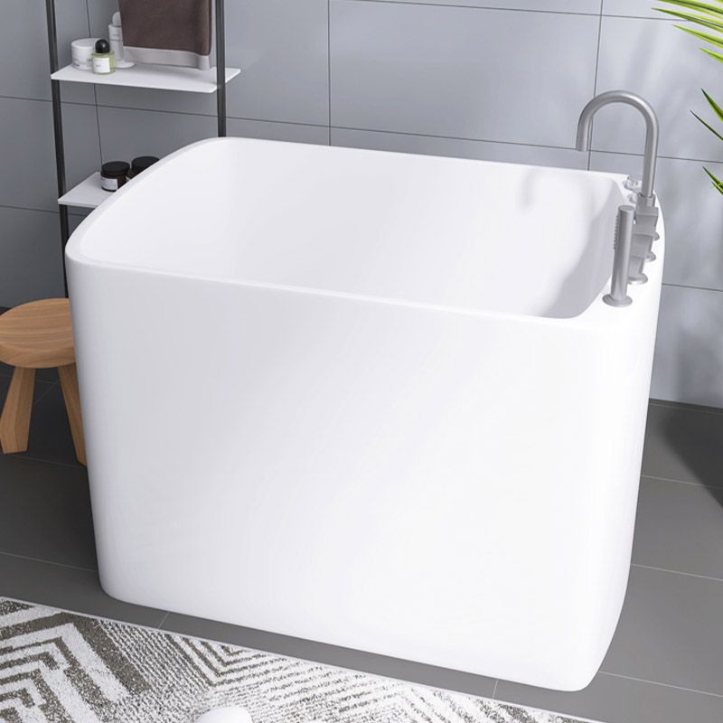 Modern White Acrylic Rectangle Bathtub Freestanding Soaking Bathtub with Drain Bath Tub