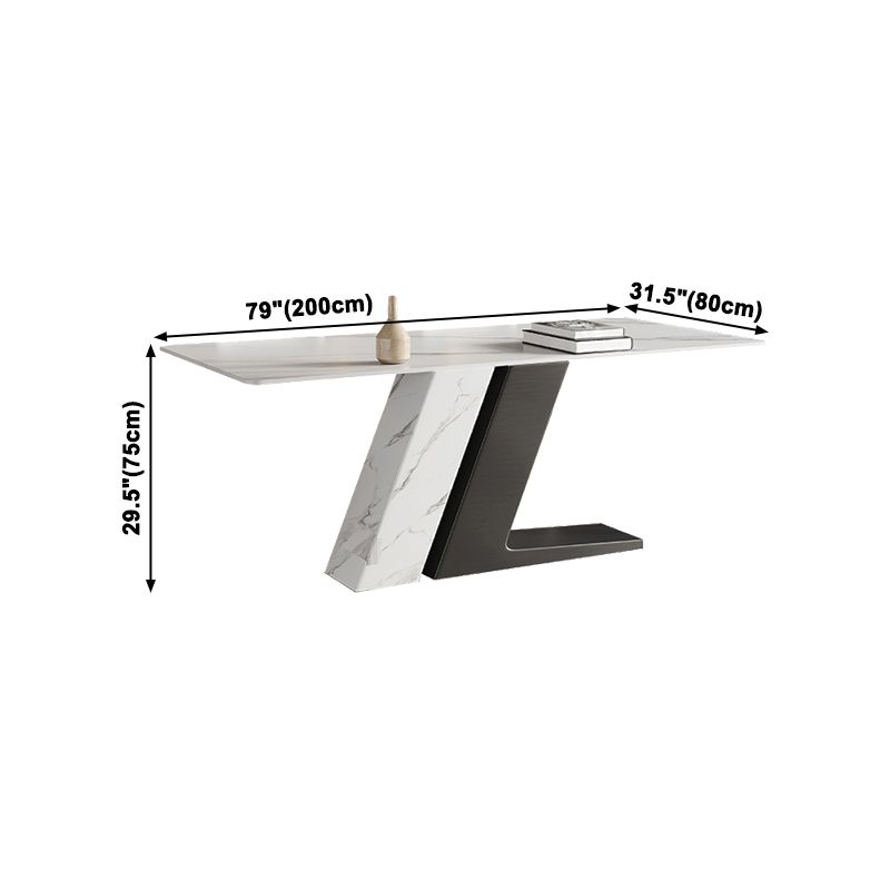 Mesa de cocina rectangular moderna de piedra sinterizada, mesa superior de piedra blanca con pedestal doble