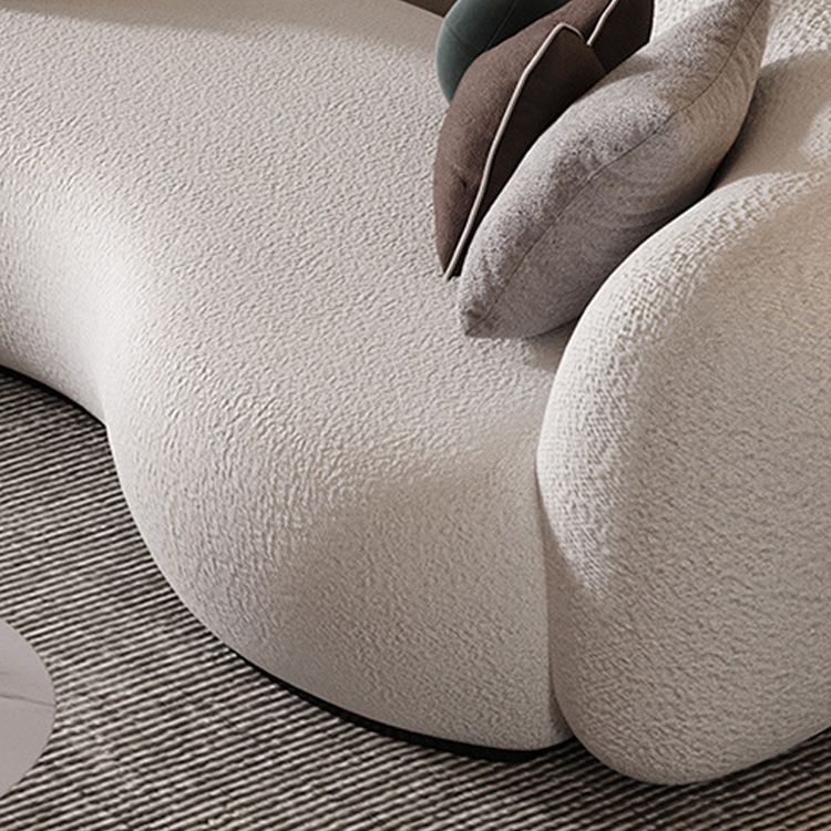 Contemporary White Wool Curved Sofa Sloped Arm Sofa for Living Room
