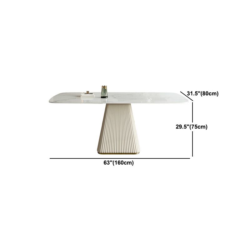 Stone Top Dining Table Rectangle Dining Table with Pedestal Base in White