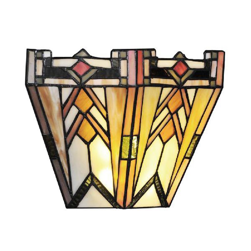 Craftsman Geometric Wall Lamp Stained Glass 1 Light Sconce Lighting in Beige for Living Room