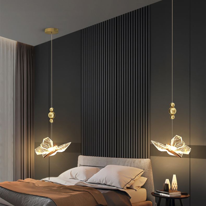 Gold Acrylic Down Lighting Pendant Contemporary 1-Light Ceiling Light for Bedroom