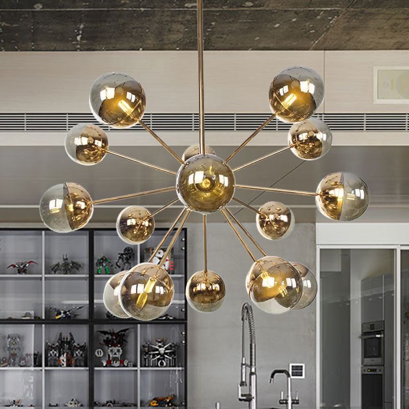 Semi-encastré Globe pour salle à manger, verre blanc/transparent/gris fumée, 9/12/15 lumières, luminaire semi-encastré contemporain en cuivre/chrome/or