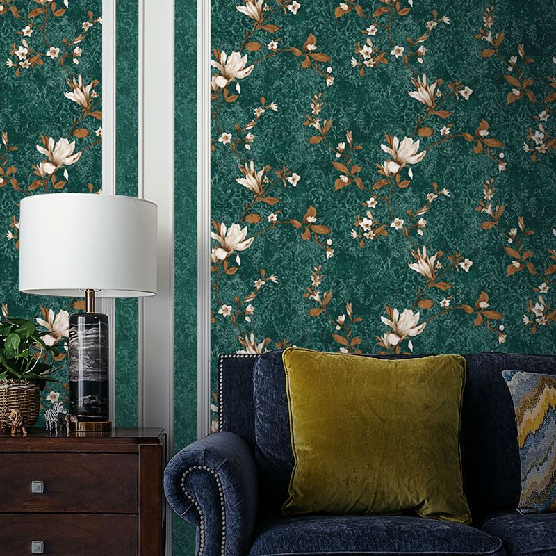 Non-Woven Unpasted Wallpaper Countryside Magnolia Print Wall Covering for Living Room
