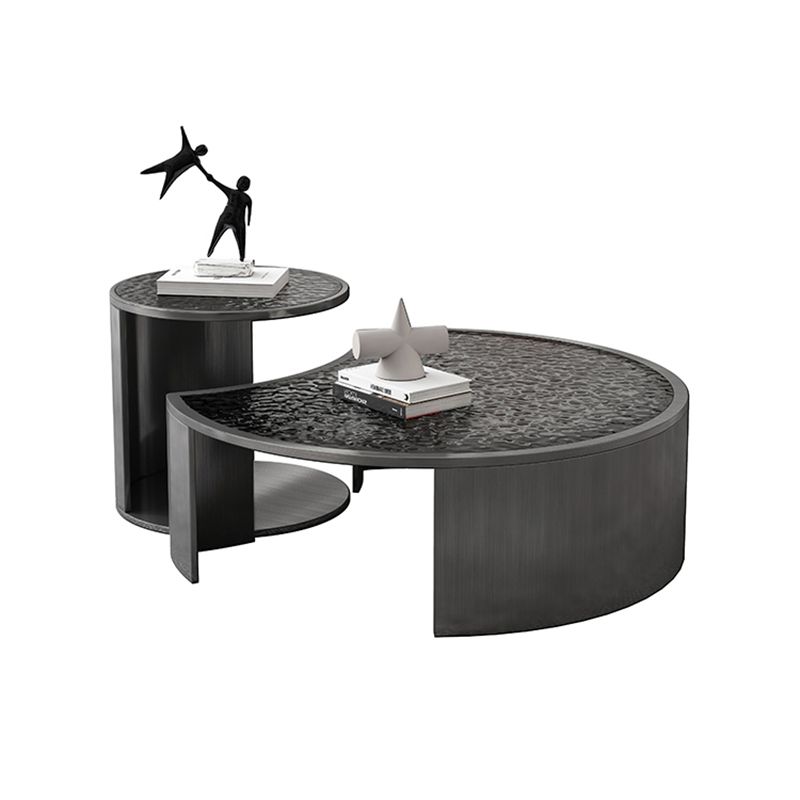 Glass Top Coffee Table Round Nesting Coffee Table Set with Grey Legs