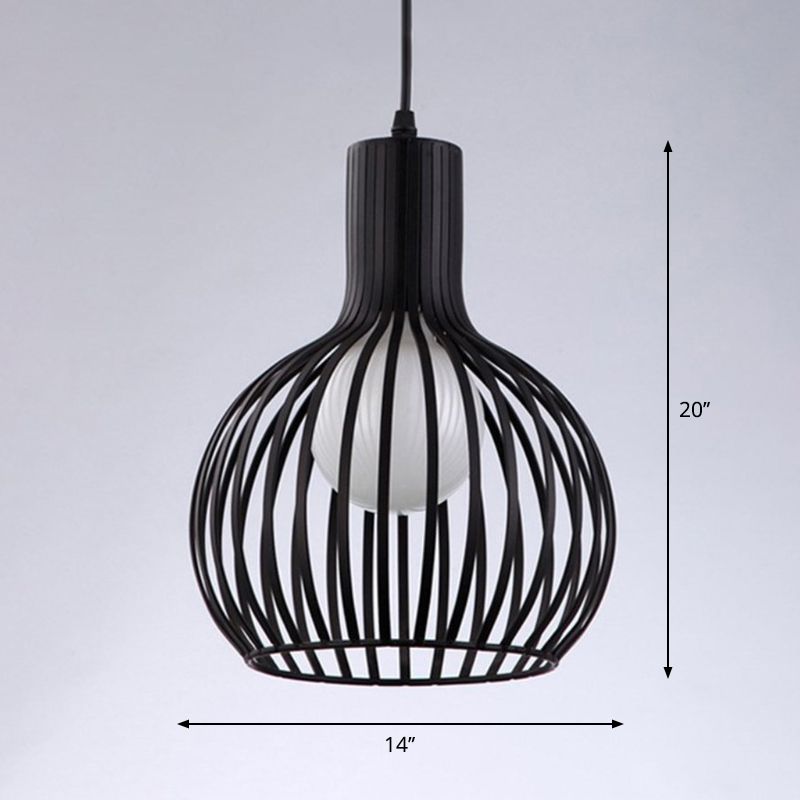 Loft Spherical Cage Hanging Light Single-Bulb Iron Ceiling Pendant for Restaurant