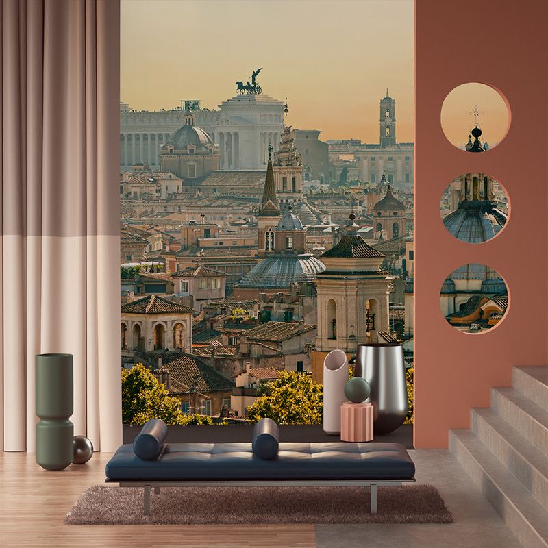 Photo Style Contemporary Mural Wallpaper for Bedroom with Urban View and Classic Building in Neutral Color