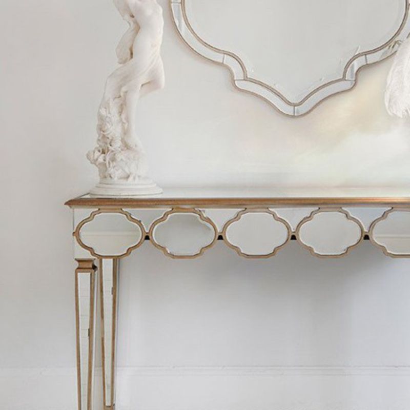 Sliver Makeup Counter 16.53" Wide Mirrored Vanity Tables with Solid Wood Leg