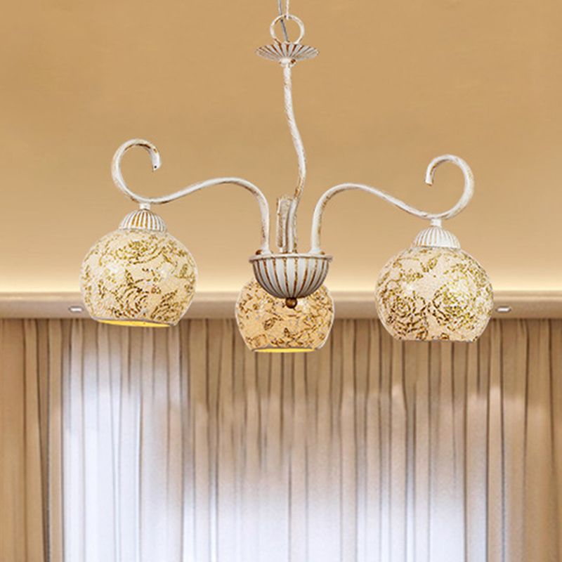 Plafond de salle à manger globe lustre de verre givré traditionnel 3 luminaire de suspension blanche claire