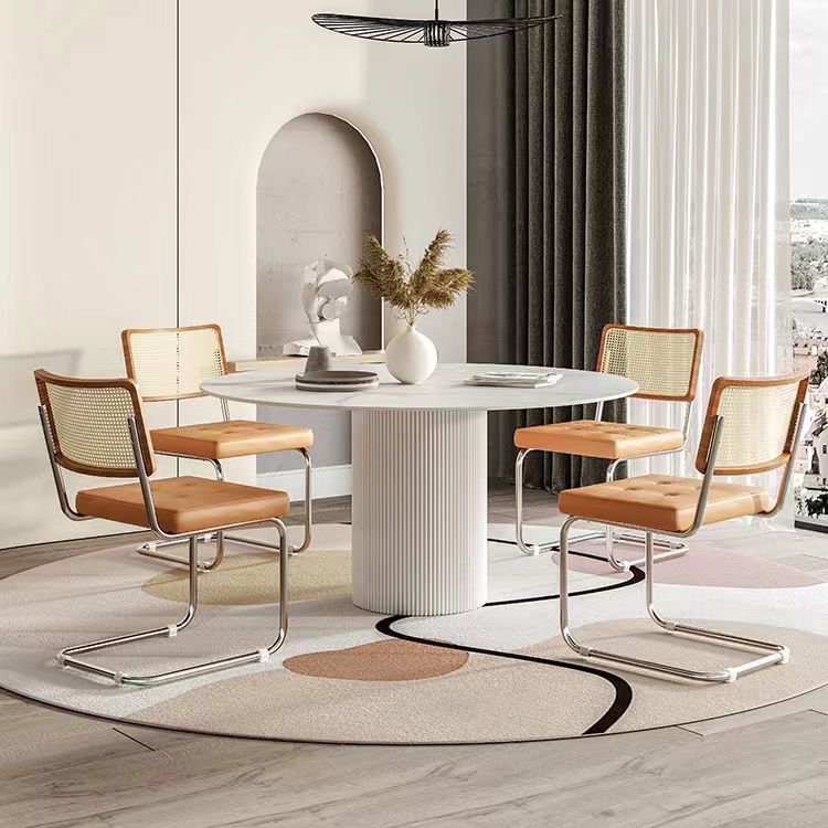 Moderne stijl gesinterde stenen eettafel enkele voetstuk Basisronde tafel voor thuis, 35,4 "l x 29.5" h