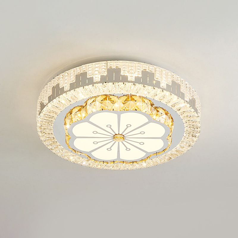 Flower/Round Cut Crystal Ceiling Lamp Modernism LED Chrome Flush Light Fixture for Bedroom