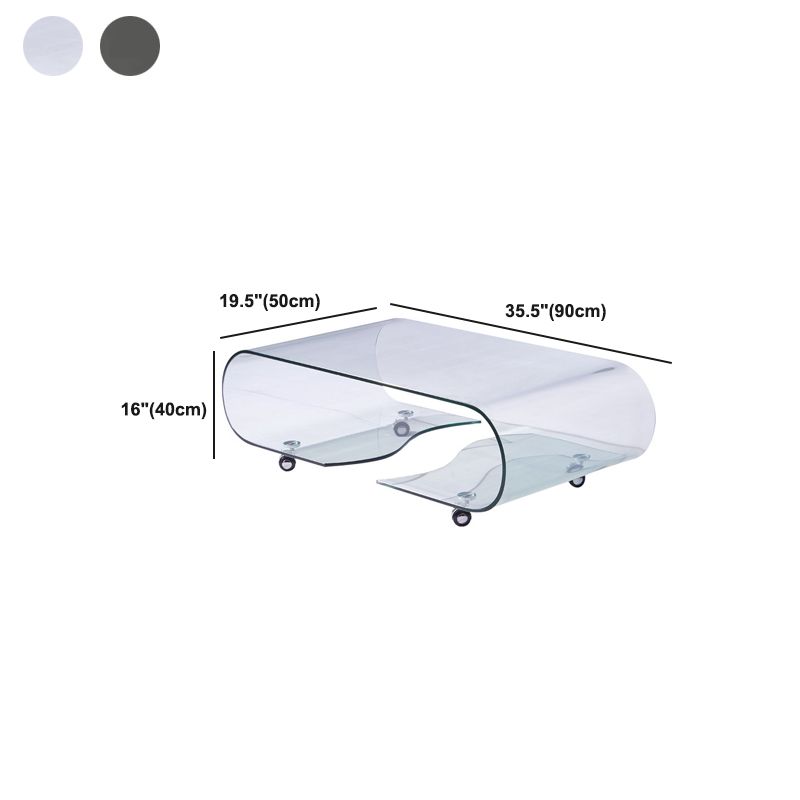 Modern Rectangle Glass Coffee Table Abstract Cocktail Table with Storage