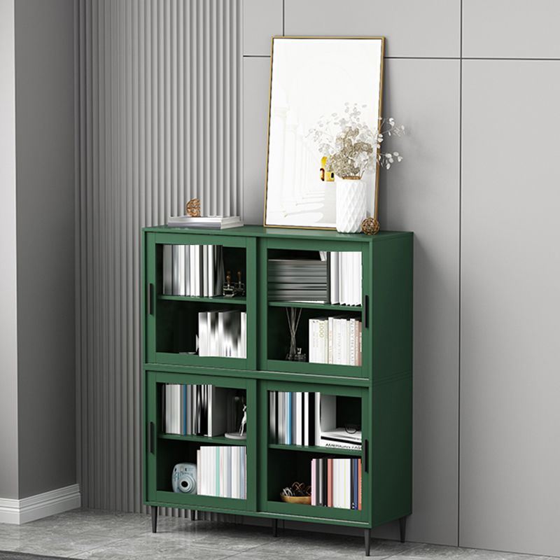 Scandinavian Standard Bookcase Engineered Wood Green Bookshelf with Cabinets