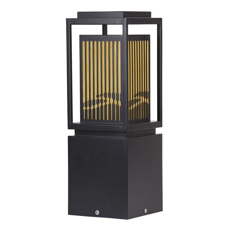 Modern Metal Solar Pillar Lamp Rectangle Shape Outdoor Waterproof Light in Black