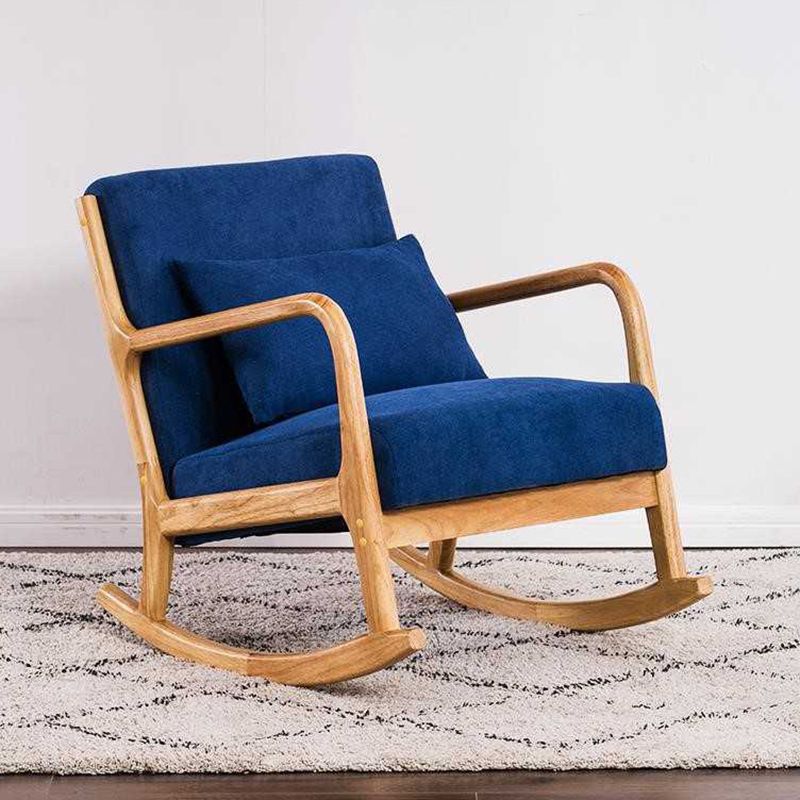Cotton Linen Rocking Chair Plain Modern Removable Cushions Rocking Chair with Wood Frame
