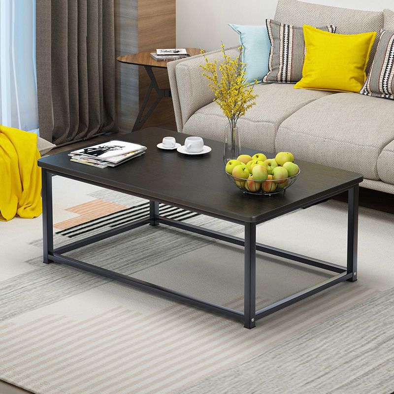 Contemporary Rectangle Coffee Table with Iron Frame Base and Wooden Top