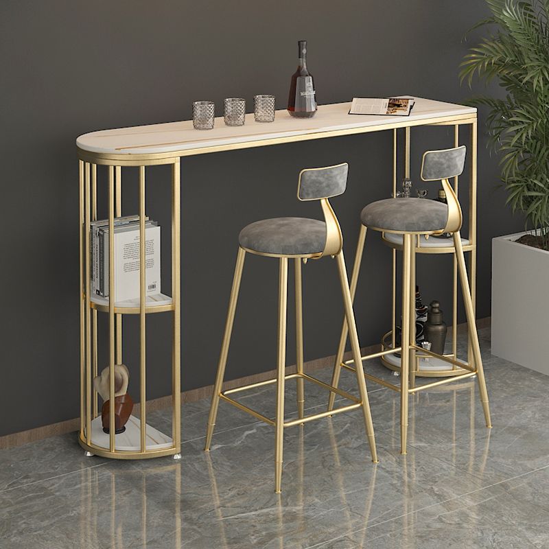 Modern Stone Storage Pub Height Dining Table Double Pedestal Indoor Bar Table, Only Table