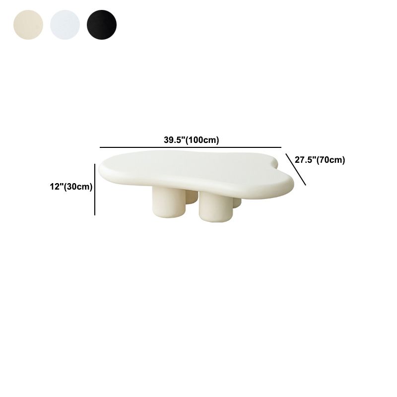 Nordic Wooden 4 Legs Coffee Table, Wooden Cloud Cocktail Table in White/Black/Beige