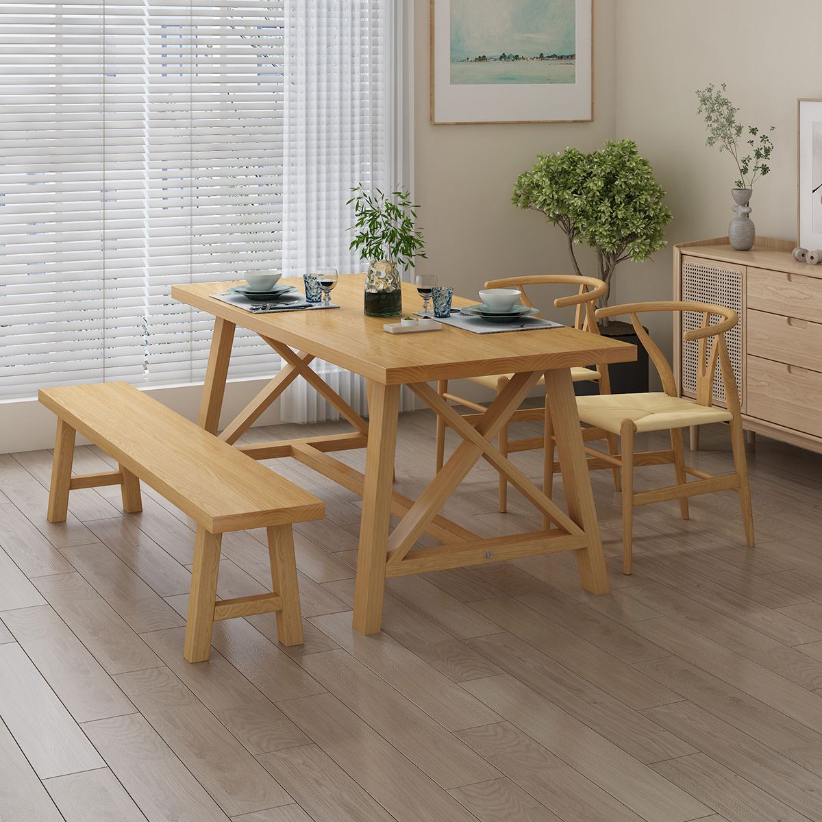 Modern 1/3/4/5 Pieces Dining Set Rectangle Pine Wood Dining Table for Dining Room