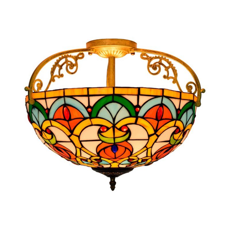 3 luces iluminación semi-flush-flush Mediterránea Corte de vidrio de vidrio cortado en naranja