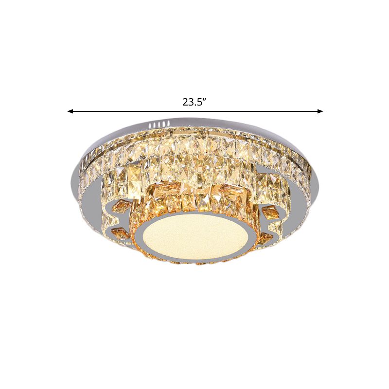 LED Round Ceiling Lamp Modern Stainless-Steel Rectangular-Cut Crystals Flushmount with Flower/Octagon/Oval Design