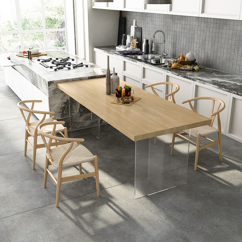 Mesa de top de madera de pino mesa de comedor de lujo tradicional con base de pedestal doble